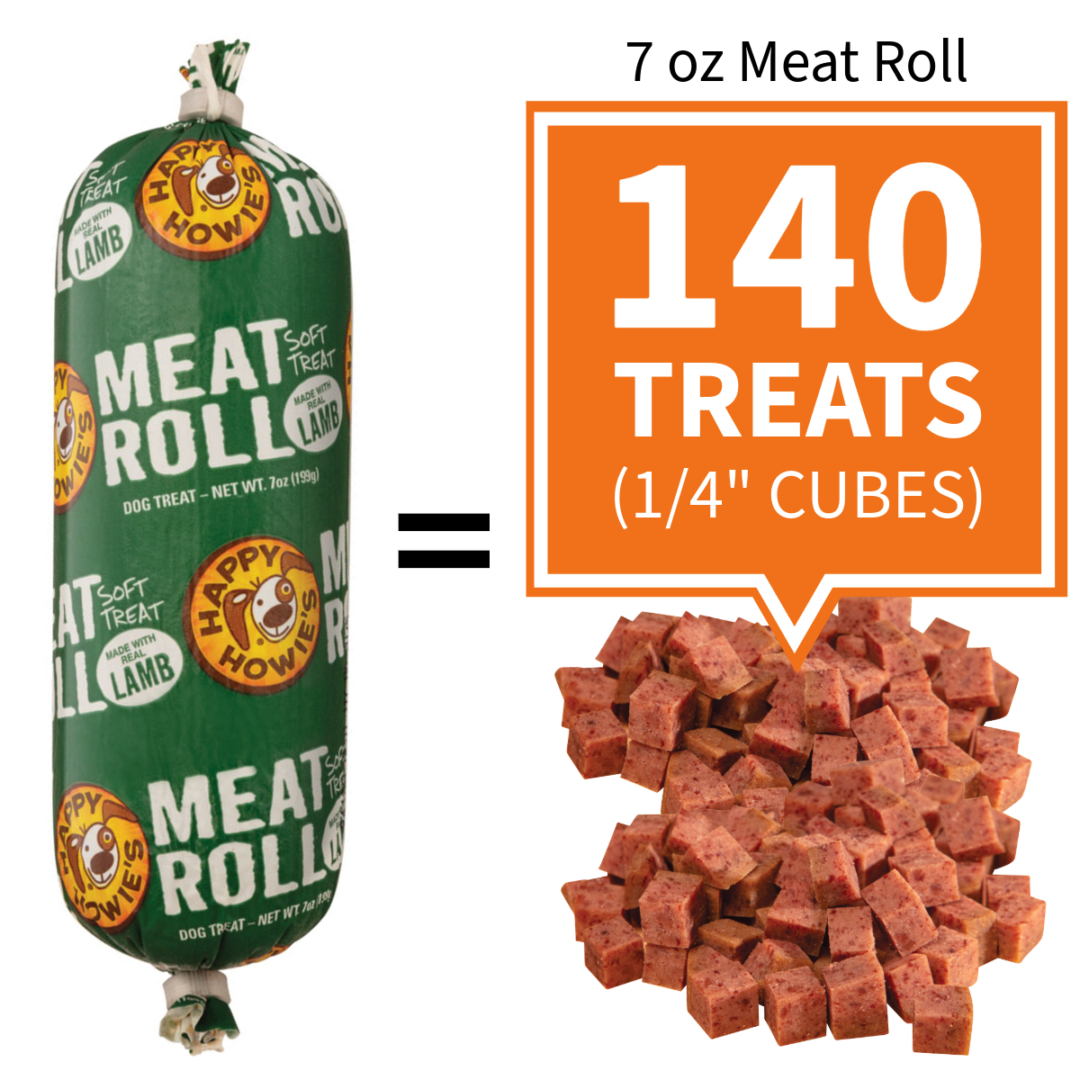140 treats per 7oz roll when diced in 1/4 inch cubes